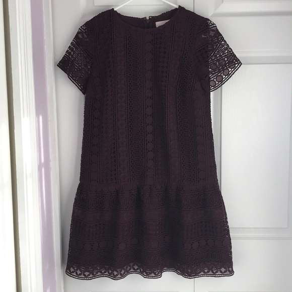 LOFT Burgundy Lace Short Sleeved Shift Dress - Picture 1 of 4